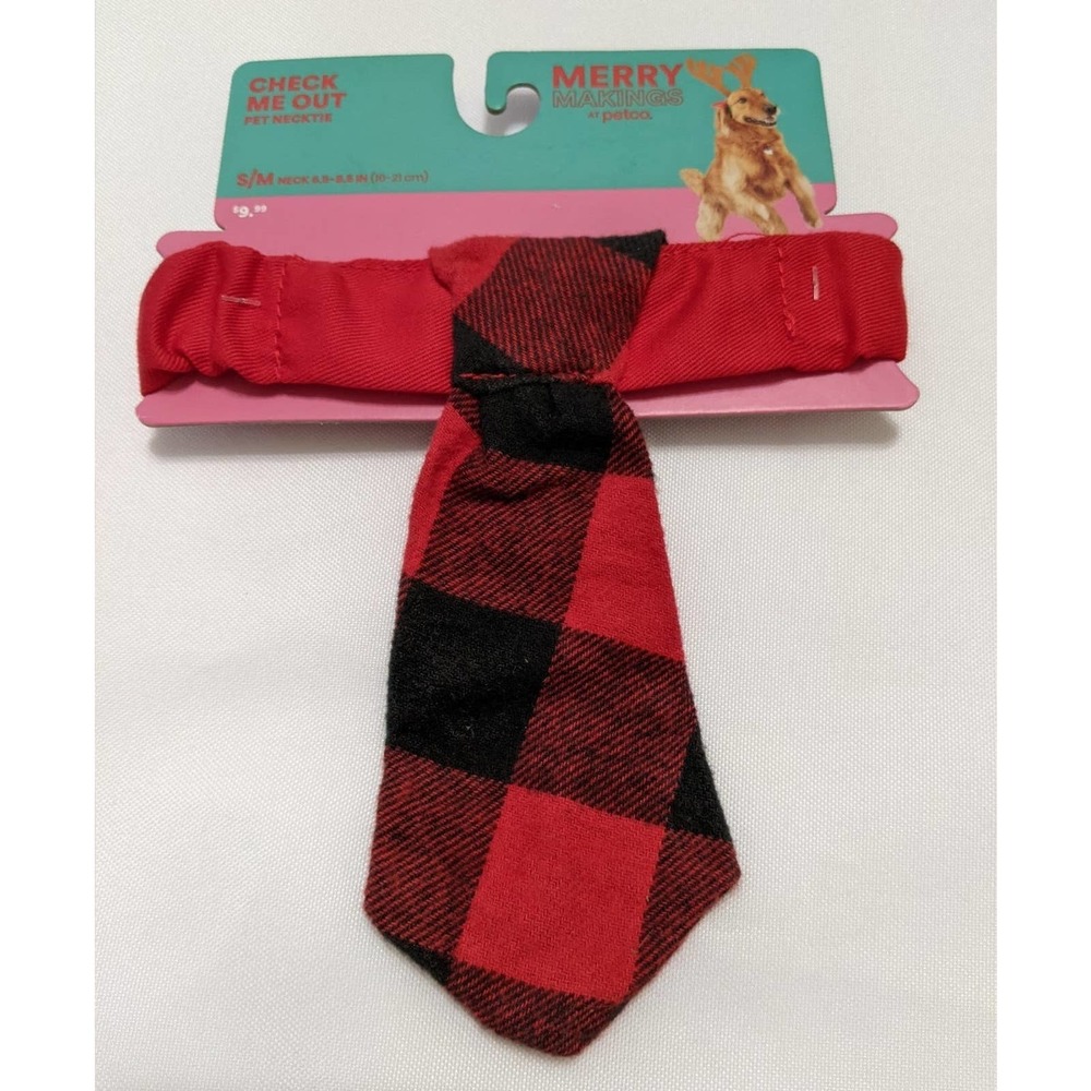 4/$20 S M Merry Makings Petco Check Me Out Pet Necktie Dog Tie red tartan